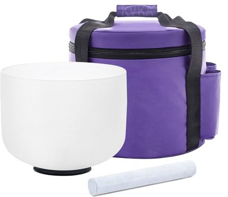 KVKA Bol chantant en cristal de quartz givré blanc avec sac de transport pour yoga et méditation (E - chakra du plexus solaire) - 432 Hz