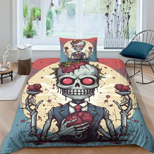 Art Zombie Comforter Cover Set Duvet Cover Kids Boys Adults 3D Pattern Cartoon Zombies Quilt Cover Bedding Set Microfiber Bedspread Cover with Pillowcase 2Pcs Bedding Single(135x200cm)