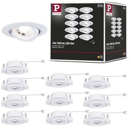 Paulmann 99996 LED Einbauleuchte 10er-Pack schwenkbar 82mm 70° 10x4,8W 10x450lm 230V 3000K Weiß matt