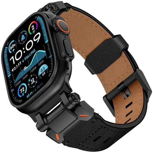 WINGLE Bracelets en cuir pour Apple Watch Band Ultra 3/2/1, Ultra 49 mm, Series 11 10 46 mm, 45 mm, 44 mm, 42 mm, SE 3/2/1 9 8 7 6 5 4 3 2 1 pour homme, connecteur en métal robuste en cuir véritable