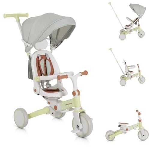 Byox Dreirad, Tricycle Compacto 3 in 1 Schiebegriff klappbar Gurt umbaubar Eva grün