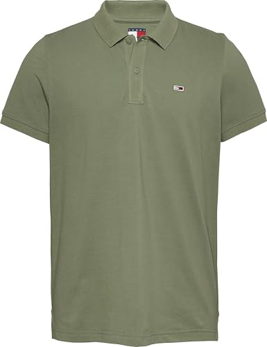 Tommy Jeans TJM Slim Placket Polo EXT S/S Polo Men's, Green (Aruba Green), L