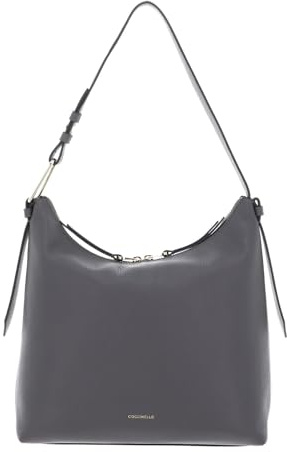 Coccinelle Leder Schultertasche Malory Handbag Grained Leather Grafite grau