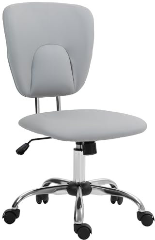 Vinsetto Silla de Oficina sin Reposabrazos Silla de Escritorio Juveniles con Altura Ajustable y Función de Inclinación Carga 120 kg 50x54x87,5-96,5 cm Gris Claro