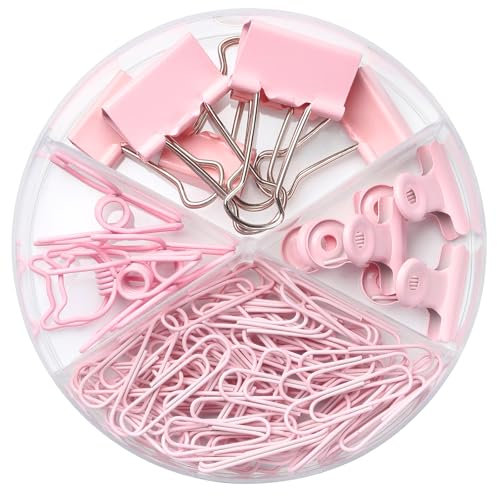 Pink Paper Clips, Binder Clips, and Rubber Bands Assortment (Pink)