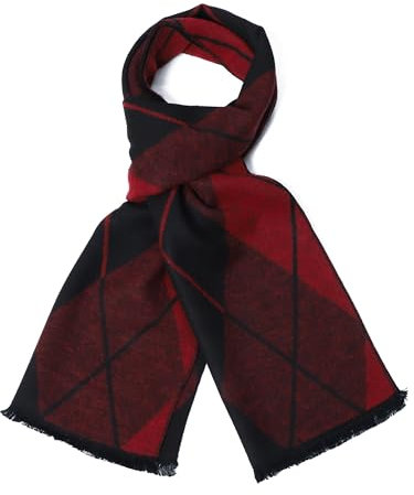 sy soul young Herren Herbst Baumwolle kariert Schal- Winter Jungen Warm Lange Scarf mit Luxuriöse eschenkbox(Roter schwarzer Diamant)