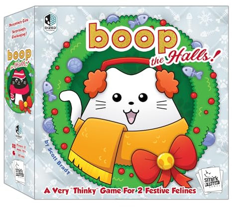 Smirk & Dagger Boop The Halls Brettspiel Urlaub Strategiespiel für 2 Spieler ab 10 Jahren, 3D-Spielbrett, bemalte Katzentreffen, alternative Gewinnbedingungen, lustiges und herausforderndes abstraktes