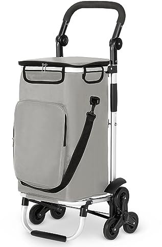 wuuhoo® Einkaufstrolley - Klappbar und leicht - wasserabweisend - Treppensteig-Rollen, bis 60L hellgrau