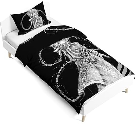 Zhongkaihua Kurapika Anime-bedruckte Bettwäsche-Sets für Kinder, Einzelbett, wendbarer Bettbezug und Kissenbezug, 2er-Set, 135 x 200 cm
