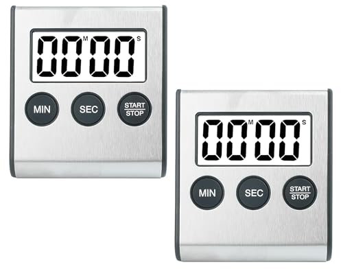 2PCS Temporizador Reloj Despertador Digital Mini Temporizador de Cocina para Cocina electrodoméstico 24 Horas Reloj Cuenta Abajo Temporizador 6.5x1.4x7 cm
