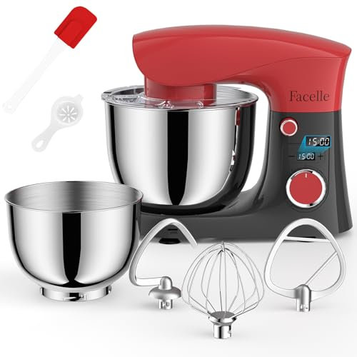 Robot Patissier 1500 W, Facelle 5,5L& 4,5L Robot Cuisine Multifonctions, 10+P Mixer Cuisine Professionnel Avec Fouet, Batteur, Crochet Pétrisseur et Protection Anti-Éclaboussures