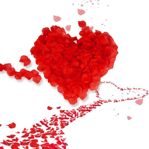Yesimola Pétales de Rouges Artificiels 1200 Pièces, Pétales de Rose Rouges Artificiels, Pétales en Soie de Rose Rouges pour Décoration de Mariage, Saint Valentin, Fête, Anniversaire