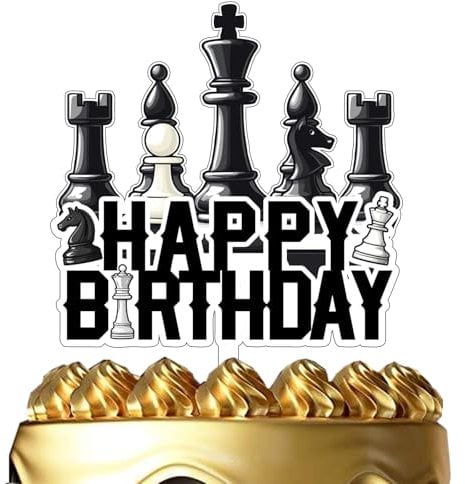 Chess Happy Birthday Cake Topper International Chess Cake Decoration Funny Board Game Chess Birthday Party Decoration