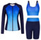 Frauen Fashion Surfanzug mit Reißverschluss 3-teiliger Badeanzug Outdoor Sports Surfen Schwimmanzug Farbverlauf-Blau M