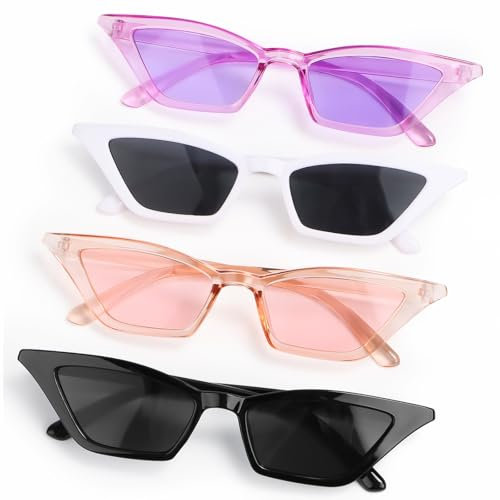 MplehDa Cateye Sonnenbrille Damen 4 Stück Vintage Katzenaugen Sonnenbrillen Neon Lustige Brillen Lustig Coole Katzenauge Brille Für Damen