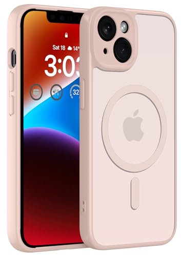 ORDA Magnetisch Hülle für iPhone 14 6,1 Zoll Kompatibel mit MagSafe, Transluzente Matt Rückseite Dünn Kameraschutz Stoßfest Handyhülle für iPhone 14 (Rosa)