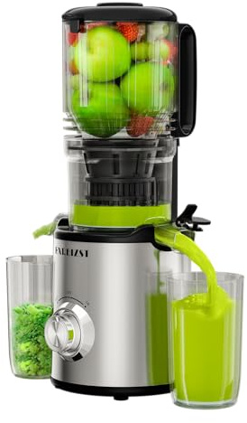 Exreizst Entsafter Slow Juicer mit 130mm Großer Einfüllöffnung (1,5L) für Ganze Früchte & Gemüse – BPA-frei & Tritan-Material | Leicht zu Reinigen, Leiser Motor & Hohe Saftausbeute