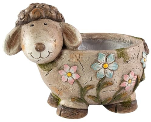 Divas World Novelty Rustic Farm Sheep Planter Resin Animal Shaped Plant Pot 33.5cm x 24cm Cute Decorative Garden Flower Herb Container Indoor Outdoor Rustic Planter Animal Ornament