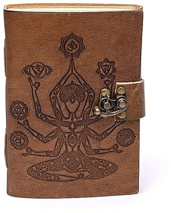 LivuX Notizbuch Chakra Meditation mit Kunstledereinband – 18×13 cm – 250 g – 100 Blankoseiten – Recyclingpapier – Mit Metallschloss 1309