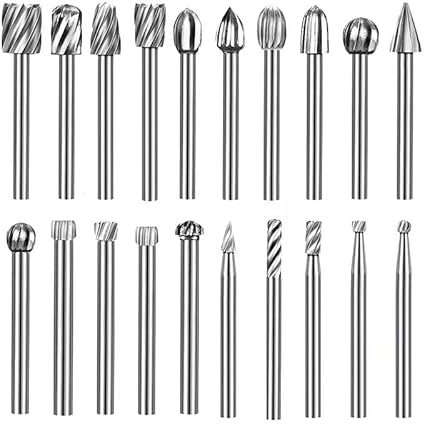 20 Piezas Fresas Rotativas para Herramienta Rotativa, Brocas para Tallar Madera Giratorias HSS, Adecuado para Carpintería Tallado Grabado Perforación y Modelismo, Compatible con Dremel Apollo Chicago