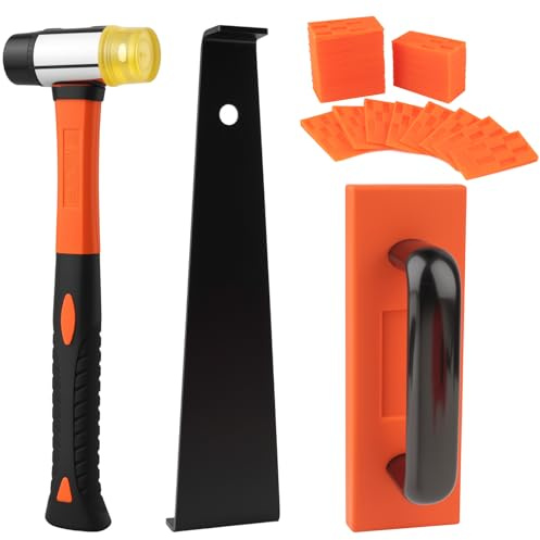 43-Piece Laminate Flooring Installation Kit with Sturdy Double-Ended Hammer, Steel Return Hooks, Snug-Fitting Two-Handed Knocking Block with Handle, and Shims, Perfect for Home and Professional Use