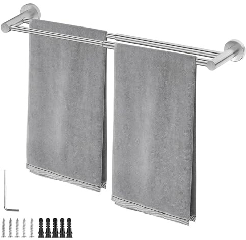 Handtuchhalter Badezimmer, 43-72cm Handtuchstange Verstellbar, 304 Handtuchhalter Edelstahl, Doppelt-Stangenstruktur, Inklusive Anleitung, für Badezimmer, Hotels, Küchen