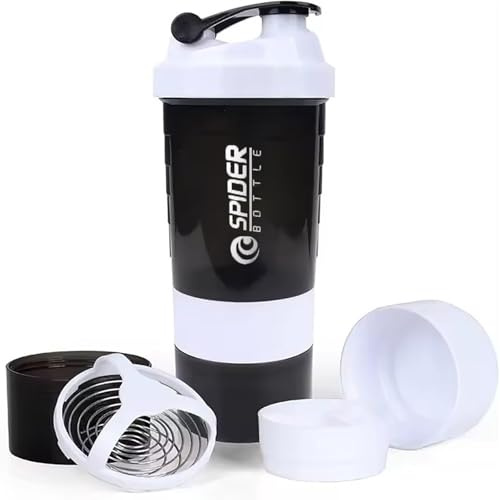 YDYxieji 16oz Protein Shaker Bottle, 3 Layer Twist Off GYM Shaker Cup Shake Bottle with Mix Grid and Pill & Supplement Storage, Leak Proof Shaker for Protein Shakers (White)