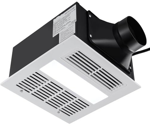 Ventilateur de salle de bain chauffant 1500 W – 110 pi³/min, 1,5 sone – Économe en énergie et silencieux for installation au plafond.,Économie d'énergie