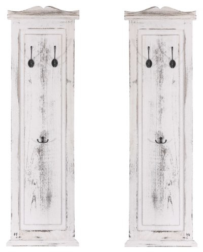 Berlinlodge 2er-Set Garderobe HxBxT 109x28x5,5cm Wandhaken Holz Weiß shabby Wandgarderobe Garderobenpaneel