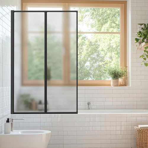 Daromigo Duschwand für Badewanne 100×140 cm, 2-teilig Faltbar aus Bruchsicherem PS-Kunststoff, Badewannenaufsatz mit Schwarzem Aluminiumrahmen, Duschwand Spritzschutz mit Mattstruktur Wählbar