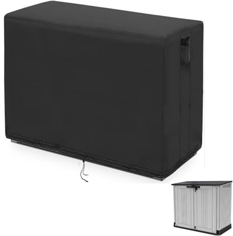 Flymer Storage Box Cover for Keter Store It Out Nova, 134 x 74 x 115 cm | Waterproof, Windproof, 420D Heavy Duty, 2 Air Vents, 2 Bottom Buckles, Drawstring, 2 Handles, Garden Shed Cover Only