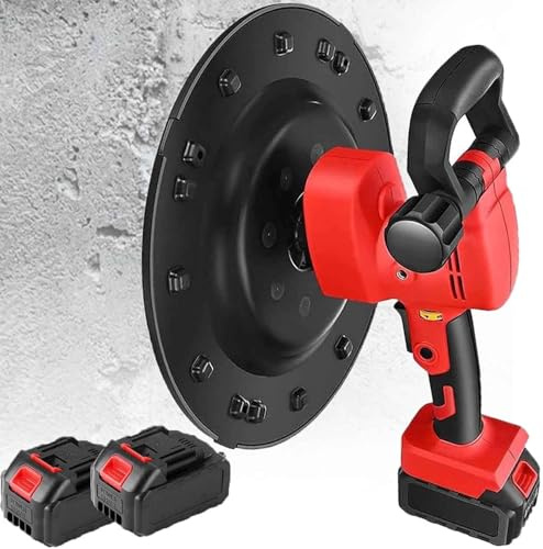 GZGHRZQS 1680w Electric Trowel, Concrete Screed With 6 Gears, Cement Surface Wall Plastering Machine Power Float Rendering 2 Batteries + 4 Pads For Putty Surface Handheld Wall Smoothing