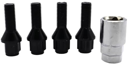 Radbolzen für 1er BMW (E81, E82, E87, E88), Leichtmetallfelgen, schwarz, M12x1,5, 17 mm Sechskant, konisch