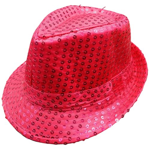 AWAVM Glitzer Hut Kinder Paillettenhut Schwarz Gold Rot Silber – Disco Jazz Hip Pop Partyhut für Kostüm Kinder, Karneval Fasching Halloween Mottoparty Kopfbedeckung Kostümzubehör Unisex (Rosa Pink)