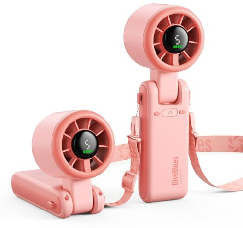 Diveblues Turbo Ventilador Portátil de Mano, Enfriamiento de Alta Velocidad 10m/s, 5 Velocidades, Batería Recargable, Hasta 12 Horas, Mini Ventilador para Viajes, Oficina, Exterior, Rosa Versalles