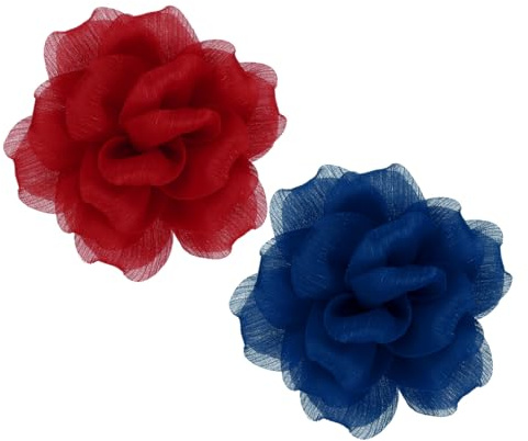 QUARKZMAN 2Pcs 5 Inch Grande Broche Fleur En Satin Navy Blue, Wine Red | Pour Femmes, Organza Élégantes Broches Fleurs Pour Mariage Danse Fête Robe Chapeau Accessoires