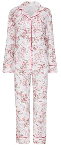 SNOOZE OFF Damen Pyjama 2-teilig aus 100% Baumwolle – Langarm Hemd & Lange Hose in Mint mit Kontrastpaspel