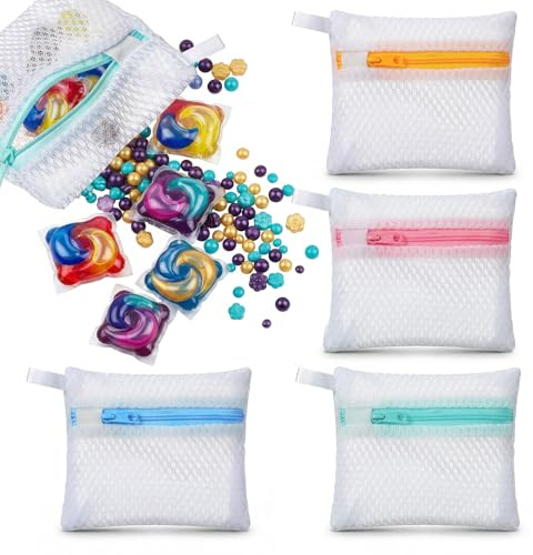 Larrel Wäschenetz Klein 4 Stück - 12x13 cm Mini Waschmaschinenbeutel aus Polyester, Netzbeutel für Feinwäsche BH Socken Unterwäsche, Wäschesack mit Reißverschluss