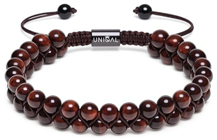 UNIQAL | Damen Perlen Armband 2-reihig 6mm Perlen | Naturstein Edelstein Armband Tigerauge Lapislazuli Hämatit Onyx Lava | Verstellbar | Geschenk Schmuck
