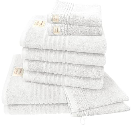 Dyckhoff Nature Handtuchset, 10-TLG., Bio-Baumwolle, GOTS, weiß | 500g/m², 2x 70x140cm, 4x 50x100cm, 2x 30x50cm, 2x 16x21cm, hohe Qualität, zertifiziert