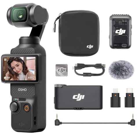 DJI Osmo Pocket 3 Audio Combo With Mic 2 (1 TX + 1 RX), Pocket Gimbal Vlog Camera, 1″ CMOS & 4K/240fps, 3-Axis Stabilization, 2× Lossless Zoom, 107GB Built-in Storage, 2 Rotatable Screen