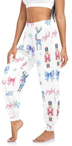 GuoChe Pantaloni harem da donna, morbidi e accoglienti, pantaloni estivi per lounge, palestra, yoga, Schiaccianoci natalizio Coquette pastello e blu, XL