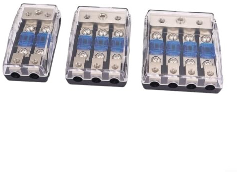 Wodsty Zinklegierung Verteilerblock mit 60A Sicherung für Car Audio, transparentes Gehäuse, 1x0GA auf 2x4GA, LKW Boot(1-to-2 seats)