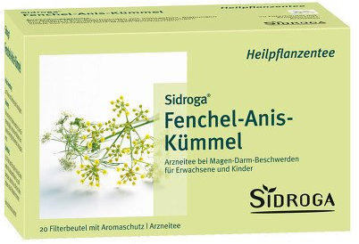 Sidroga Graines de fenouil et d'anis - Mélange de plantes médicinales éprouvées pour les ballonnements, les ballonnements et les crampes d'estomac - 100 % végétal - 20 sachets de thé de 2 g