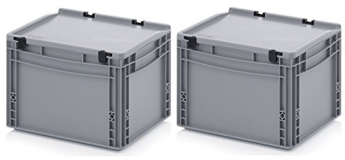 Auer Packaging 2x Eurobehälter 40 x 30 x 28,5 mit Scharnierdeckel inkl. gratis Zollstock * 2er Set
