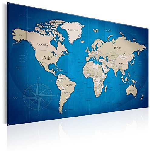 B&D XXL Tableau en Liège Mural Décoratif Carte du Monde 120x80 cm | Punaises Incluses, Panneau en Liège et Tableau sur Toile 2-en-1, Décoration Murale, Idéal pour Notes au Bureau, Idée Cadeau