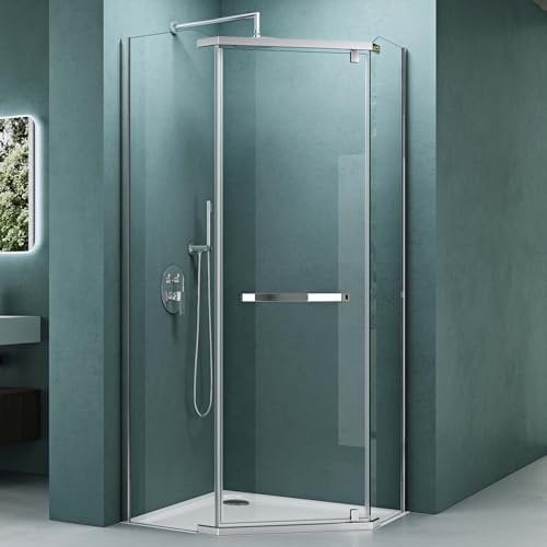 Mai & Mai Fünfeck-Duschkabine 90x90 Dusche fünfeckig Duschwand 8mm ESG-Sicherheitsglas inkl. Duschtasse Ravenna08