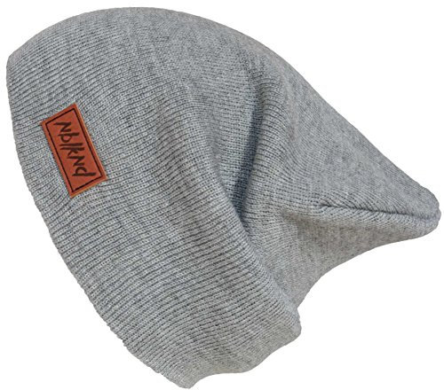 Nebelkind Unisex Beanie Classy Lederpatch Strickmütze Grau One Size