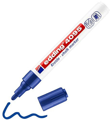 edding 4095 Marqueur craie liquide - bleu - 1 feutre craie liquide - pointe ronde 2-3 mm - feutre craie effacable pour écrire sur les vitres,le verre - feutre craie ardoise aux couleurs opaques