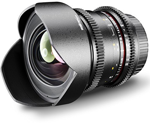 Walimex Pro 14mm 1:3,1 VDSLR Foto- und Videoobjektiv für Canon EF Objektivbajonett schwarz(manueller Fokus, für Vollformat Sensor gerechnet, stufenlose Blendeneinstellung, mit fester Gegenlichtblende)